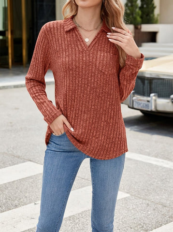 Ribbed Collared Long Sleeve Tee