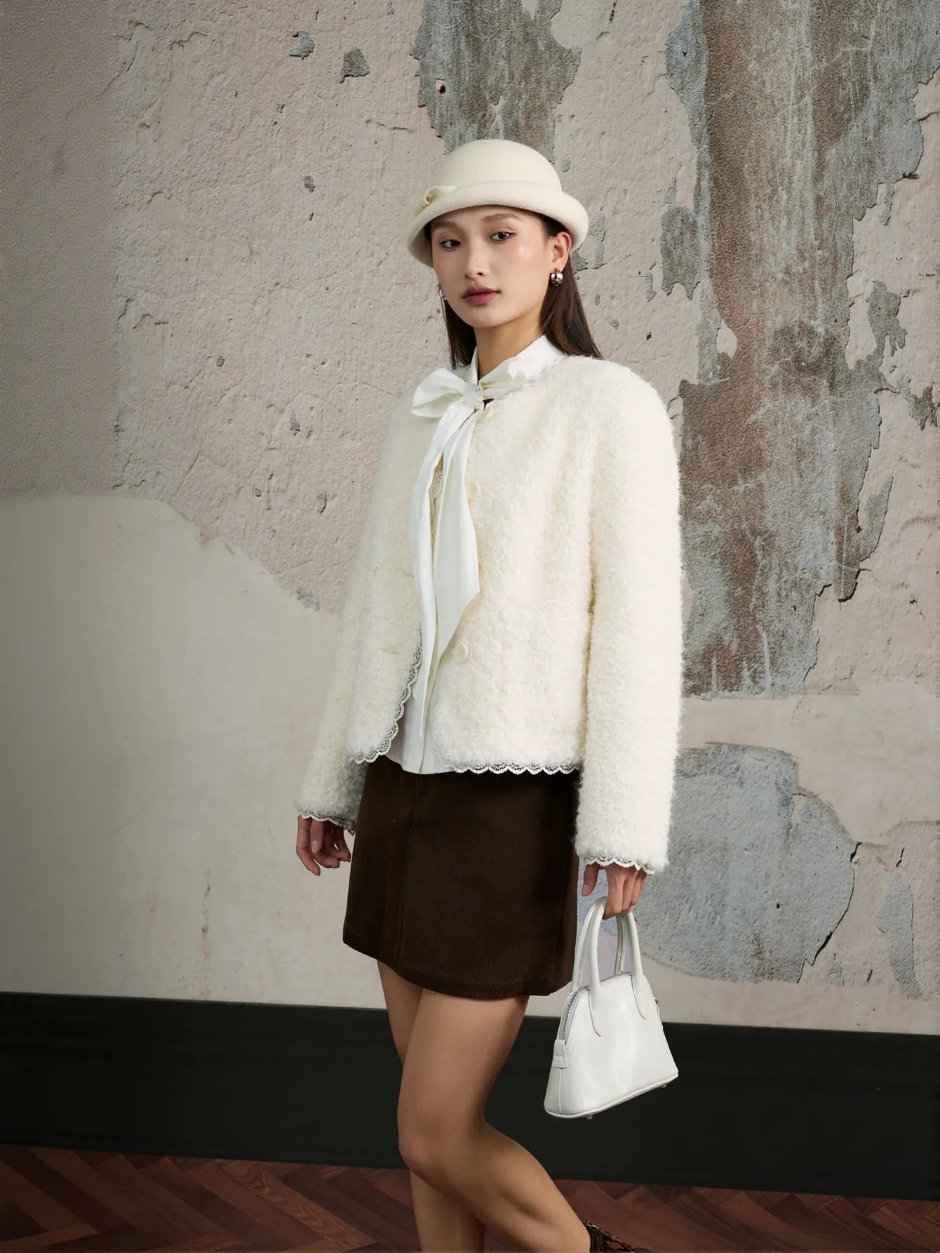 Cozy Textured Lace Trim Fleece Jacket