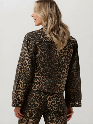 Leopard Print Cropped Denim Jacket