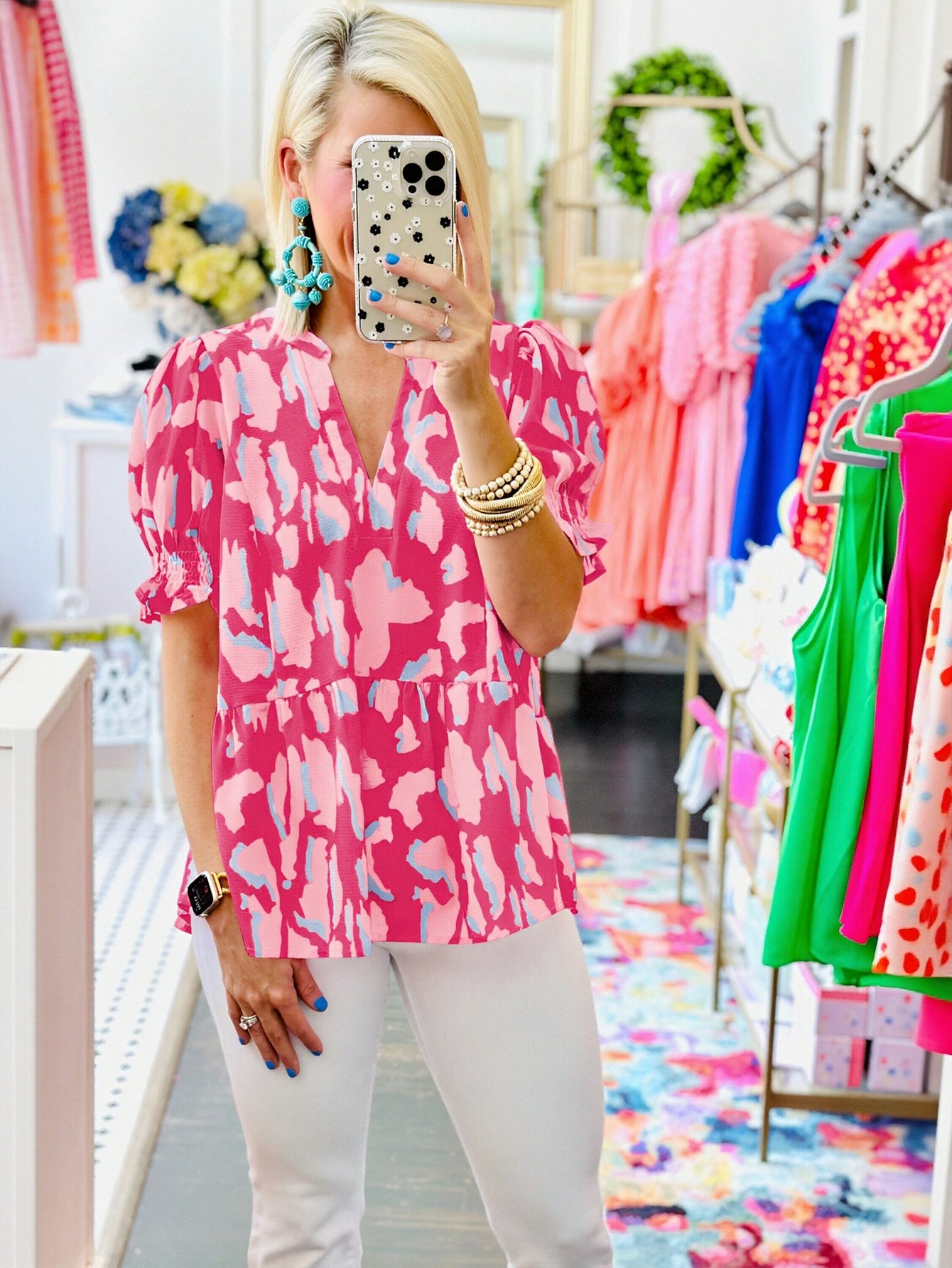 Floral Print Puff Sleeve Blouse