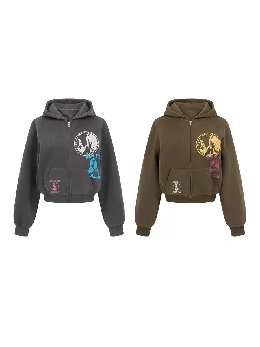 Oversized Graphic Zip Up Hoodie