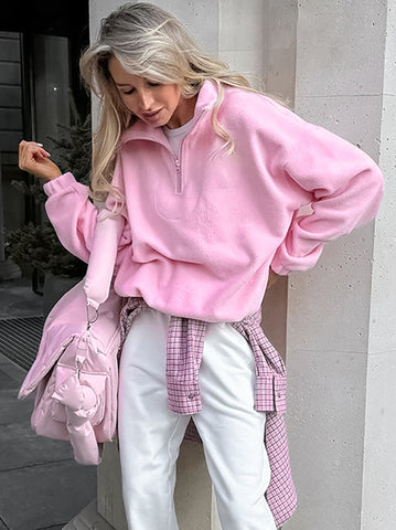 Cozy Pink Quarter Zip Fleece Sweatshirt