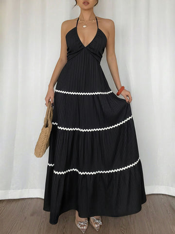 Halter Neck Tiered Edgy Maxi Dress