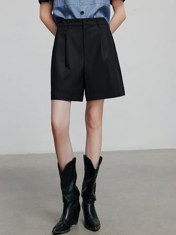High Waisted Pleated Front Tailored Shorts