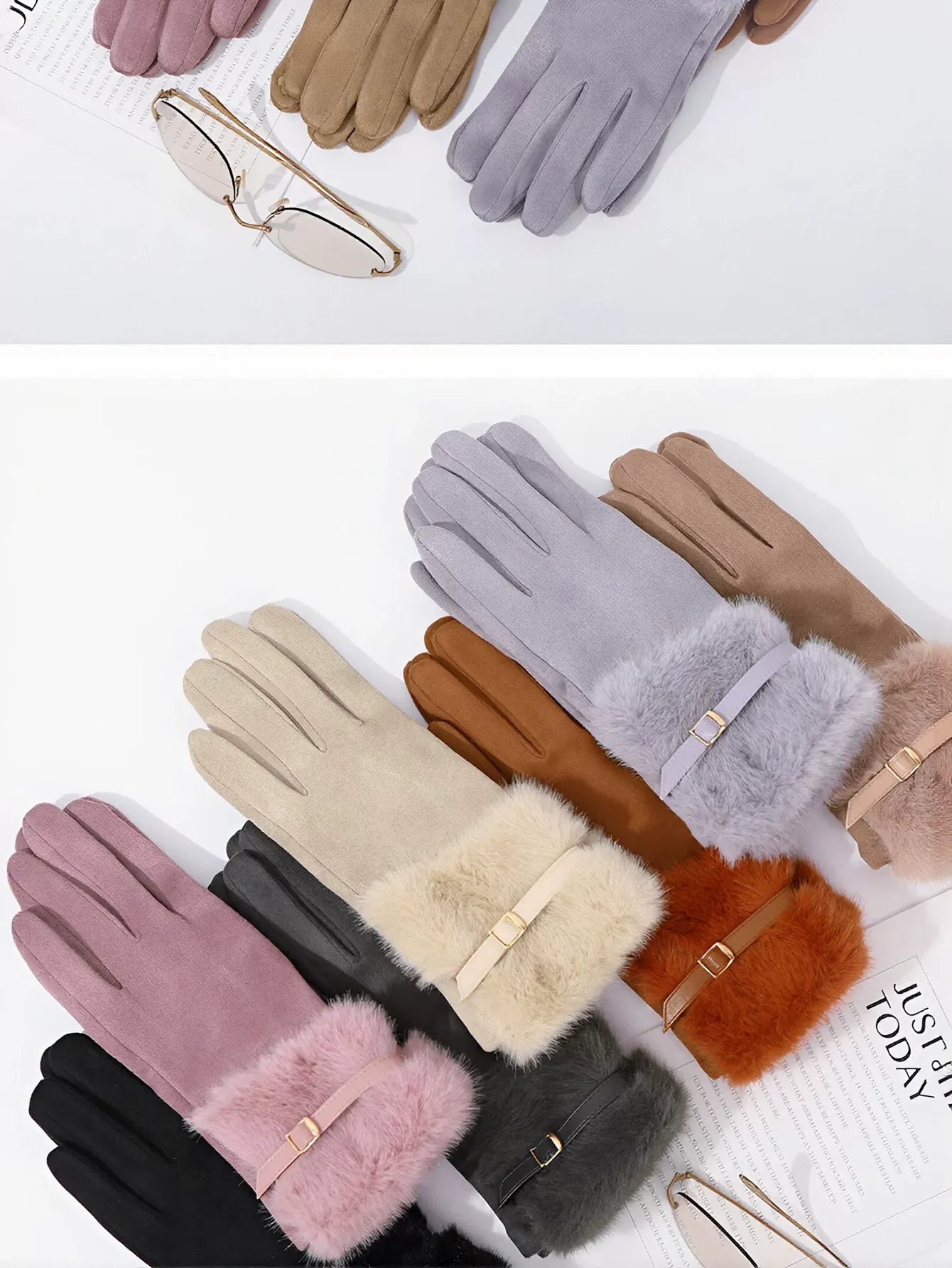 Cozy Faux Fur Trim Winter Gloves