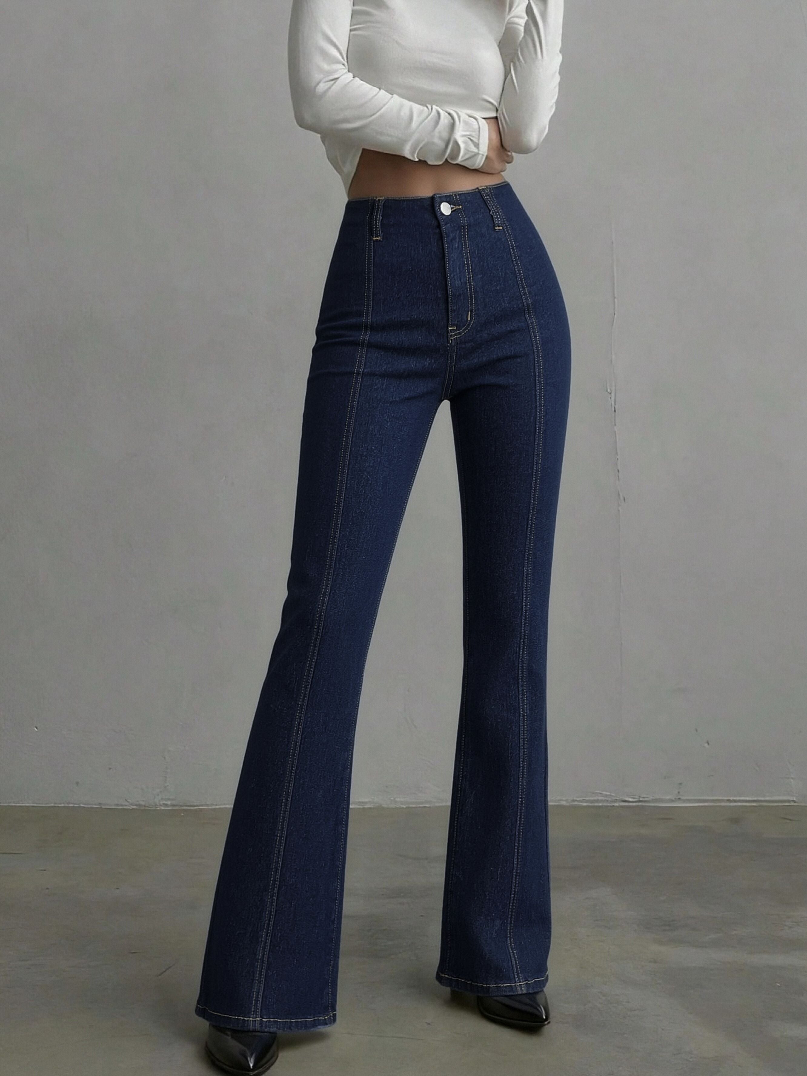 High Waisted Seamed Flare Jeans