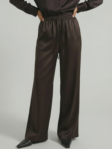 SAÏA Drawstring Waist Wide-Leg Casual Pants-Dark Gray