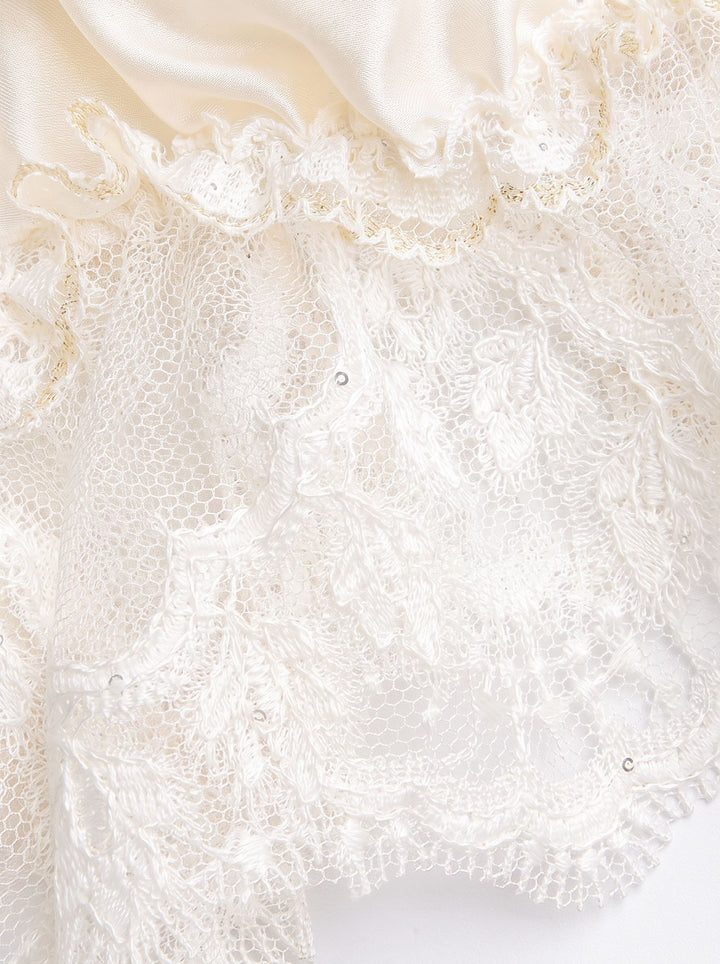 Lace Trim Cropped Satin Blouse