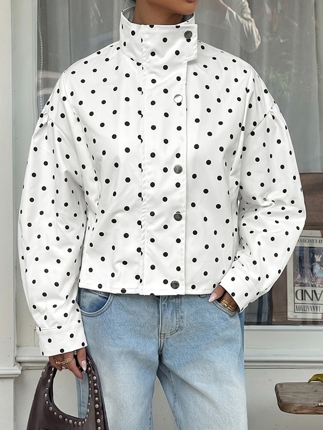 Polka Dot Mock Neck Jacket