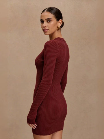 Form Fitting Ribbed Knit Dress