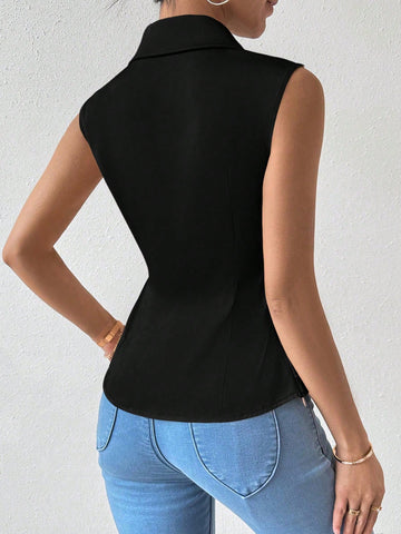 Sleeveless Wrap Waist Chiffon Top