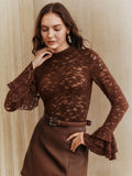 Elegant Sheer Lace Mock Neck Top