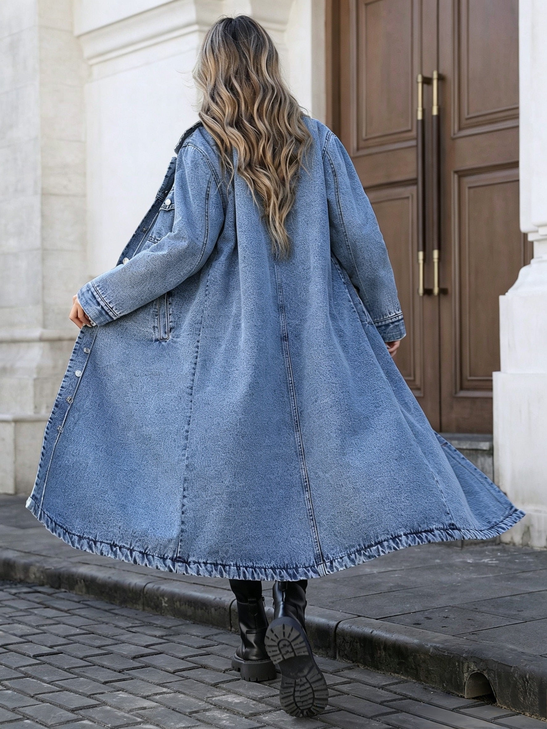 Oversized Longline Distressed Denim Jacket