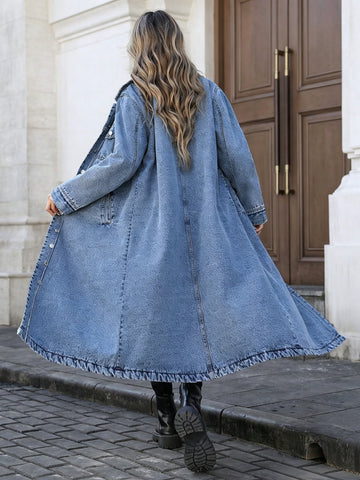 Oversized Longline Distressed Denim Jacket