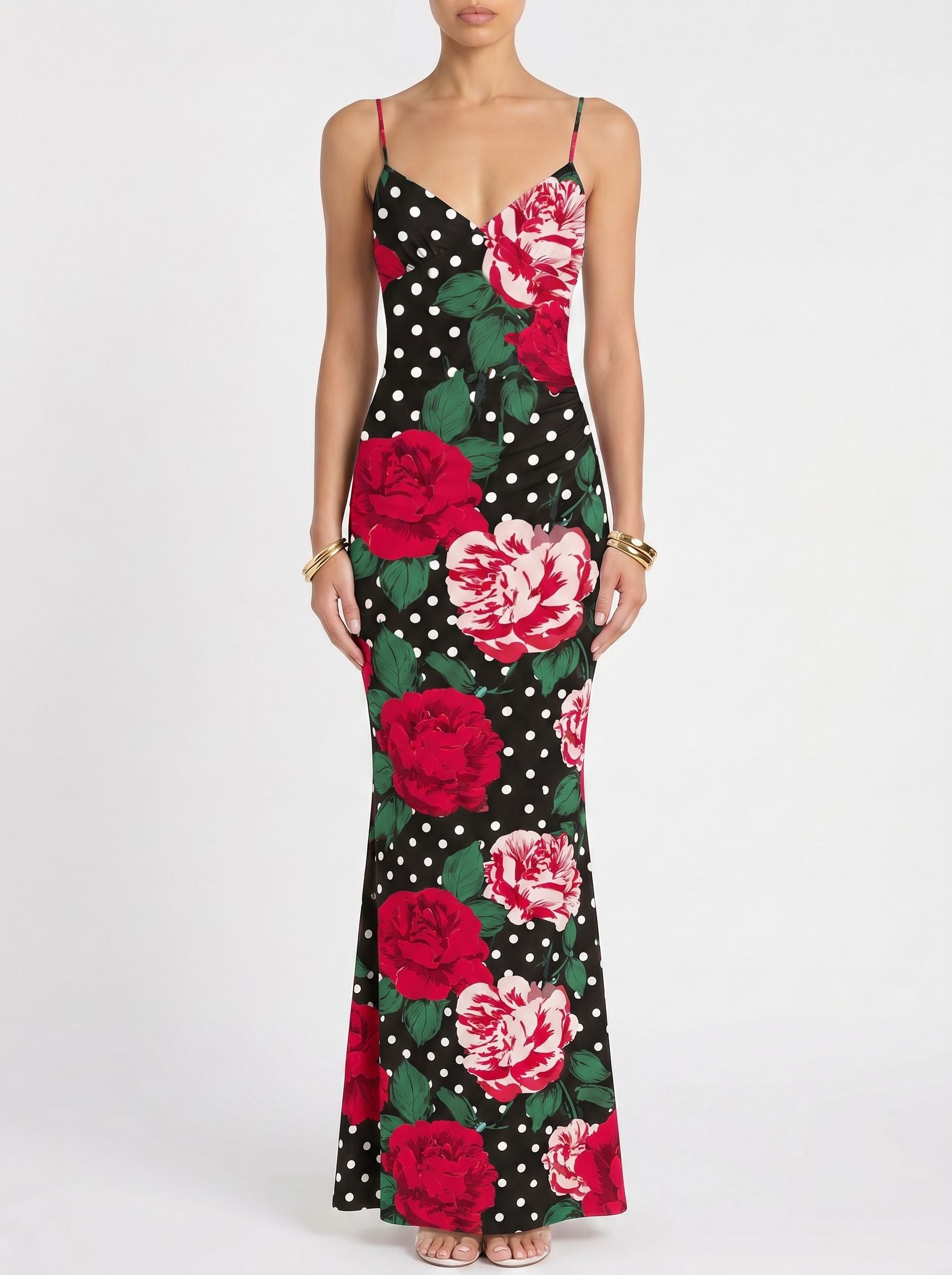 Floral Print Spaghetti Strap Bodycon Maxi Dress