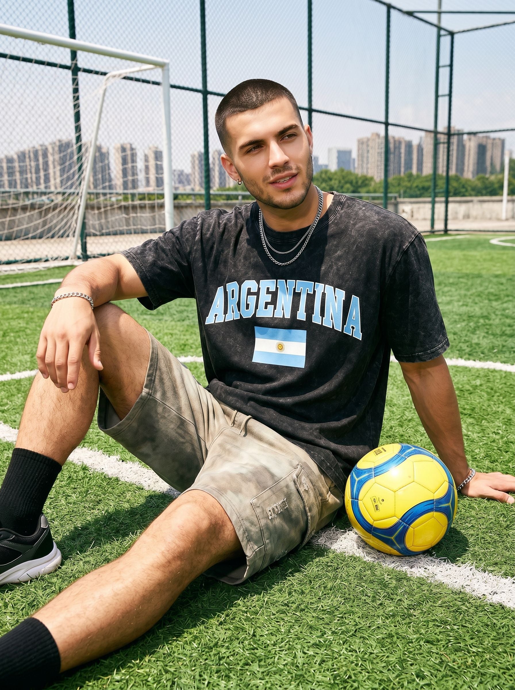 World Cup 2026 Oversized Acid Wash Argentina Graphic  T-Shirt