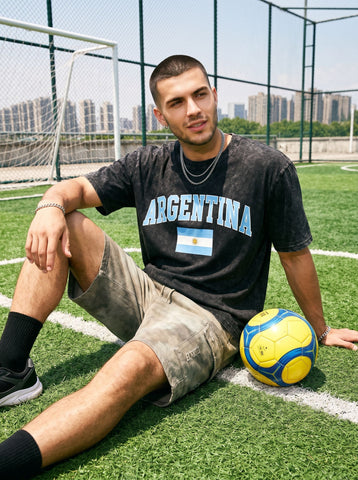 World Cup 2026 Oversized Acid Wash Argentina Graphic  T-Shirt
