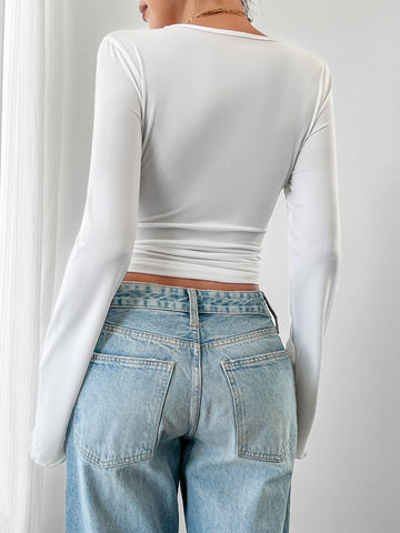 Sexy Lace Trim V Neck Top