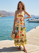 Tropical Print Spaghetti Strap Midi Dress