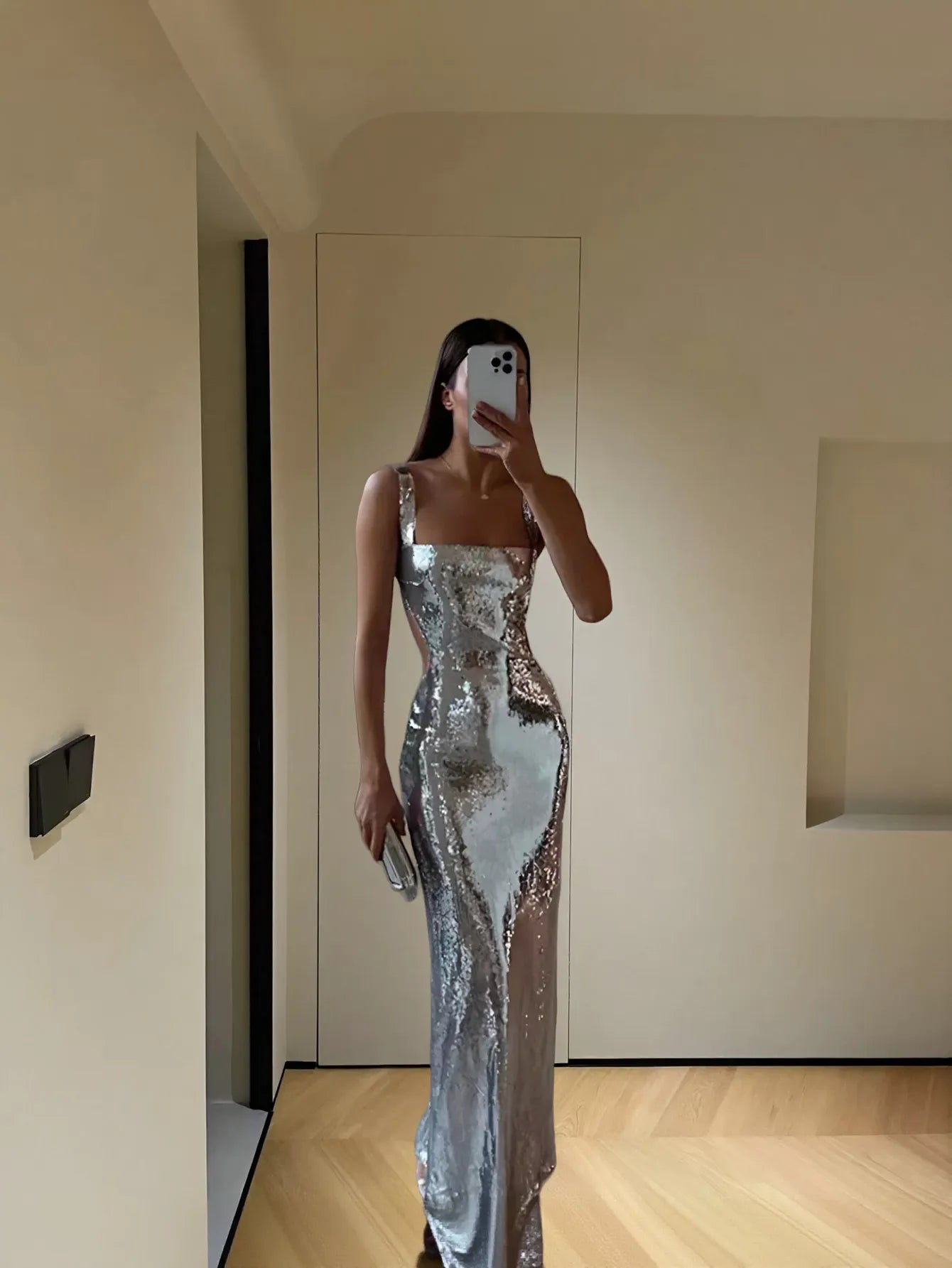 Glittery Cutout Back Maxi Dress