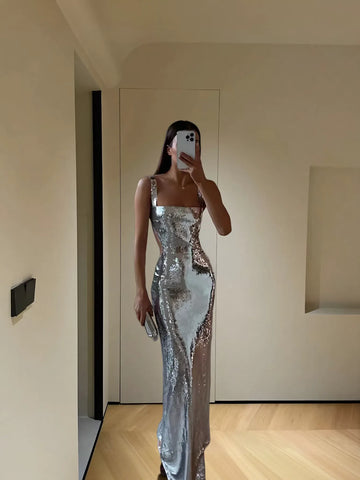 Glittery Cutout Back Maxi Dress