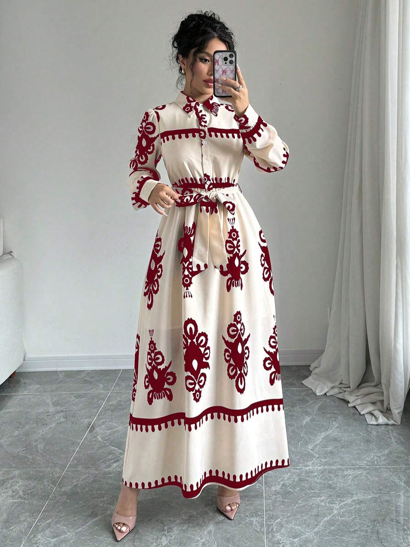 Boho Printed Belted Maxi Dress