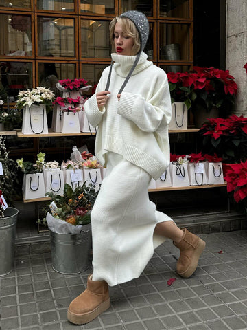 Cozy Turtleneck Knit Sweater Skirt Set