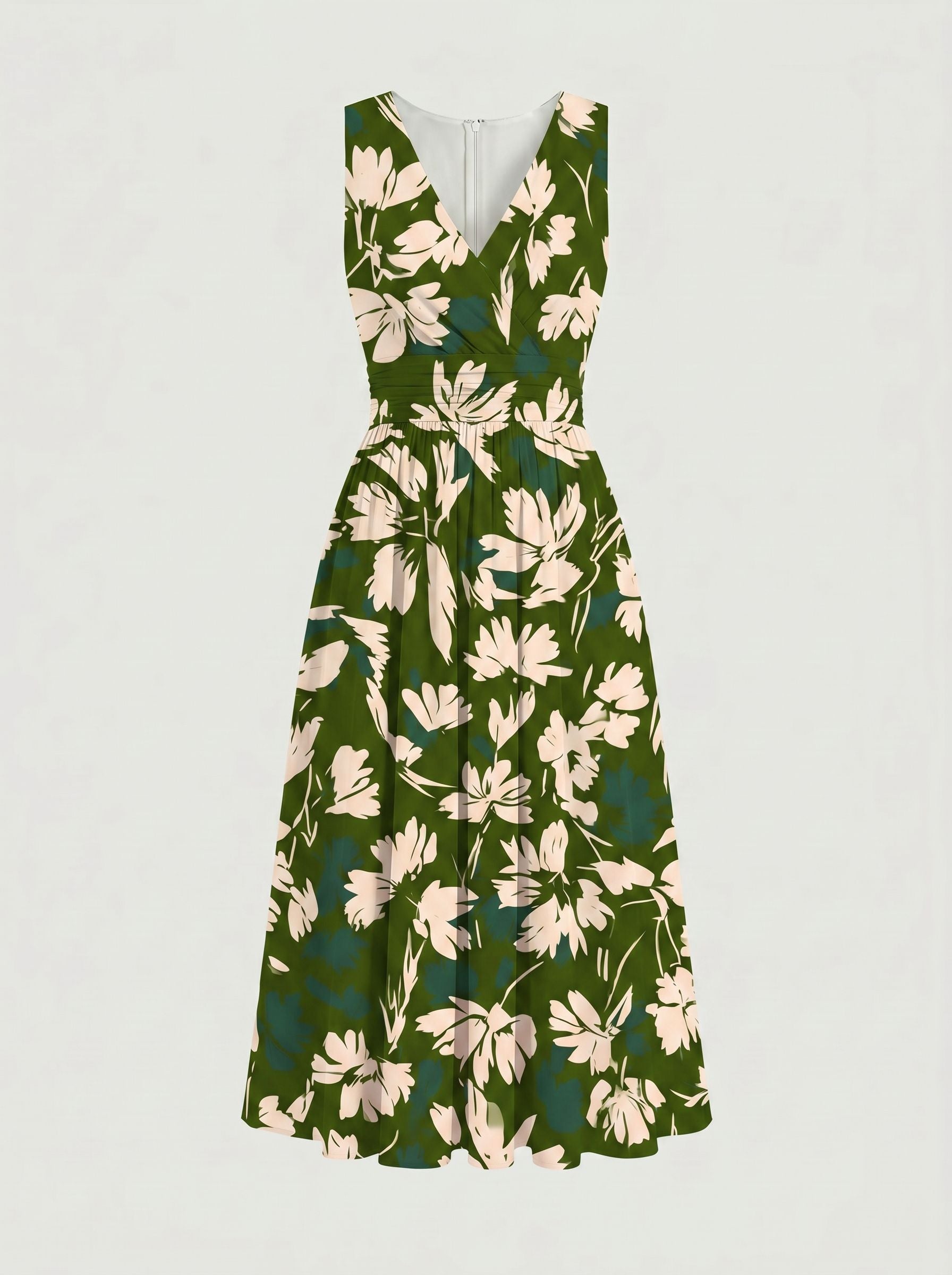 CORINNE
Floral Print V Neck A Line Midi Dress