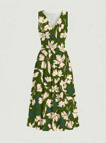 CORINNE
Floral Print V Neck A Line Midi Dress