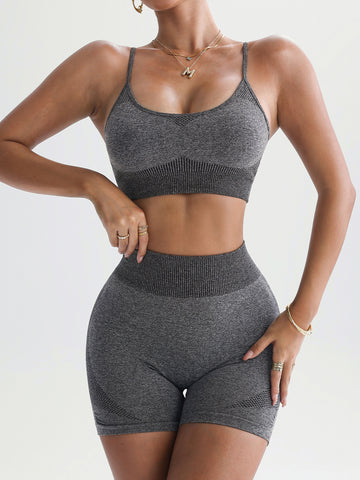 Seamless Sports Bra High-Waisted Yoga Leggings Athletic Set-Multicolor