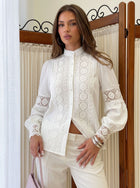 Elegant Lace Trim Button Down Shirt