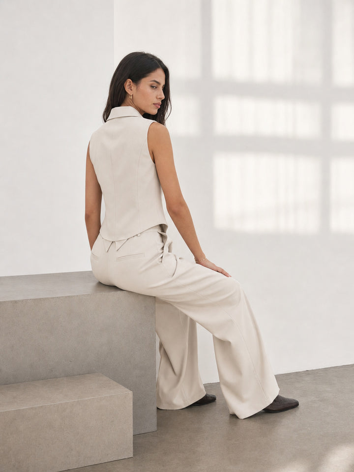 Sleek Tailored Vest Wide Leg Pants Set