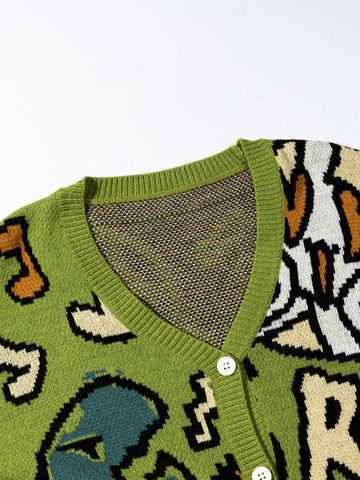 Oversized Graphic Pattern Knit Cardigan