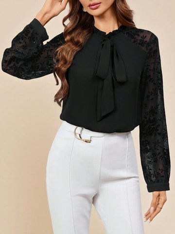 Elegant Tie Neck Sheer Blouse