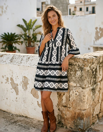 Bohemian Printed Tiered Mini Dress