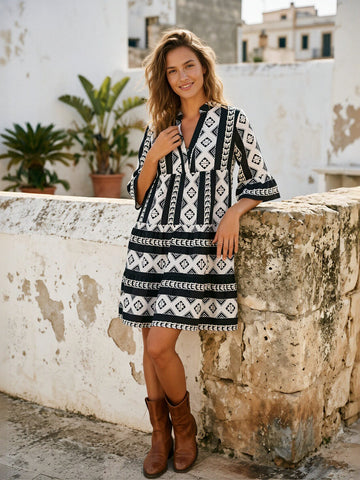 Bohemian Printed Tiered Mini Dress