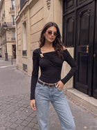 Asymmetric Ruched Long Sleeve Tee