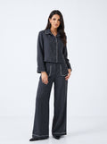 Contrast Trim Buttoned Pant Set