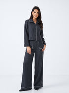 Contrast Trim Buttoned Pant Set