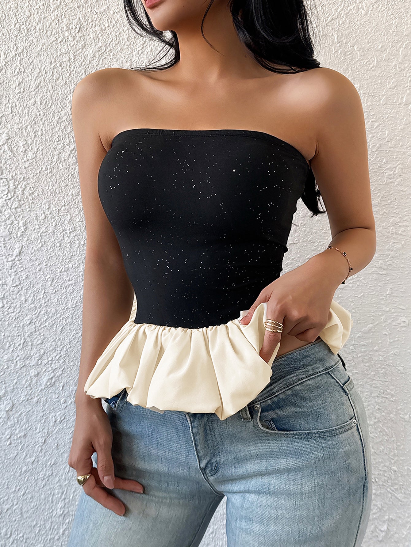 Ruffled Waist Flirty Tube Top-Multicolor