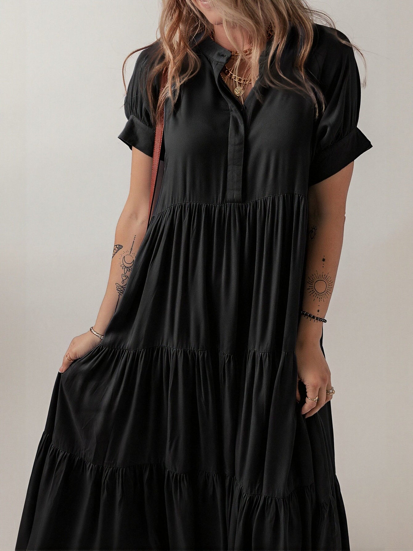 Tiered Asymmetric Hem Maxi Dress