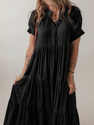 Tiered Asymmetric Hem Maxi Dress