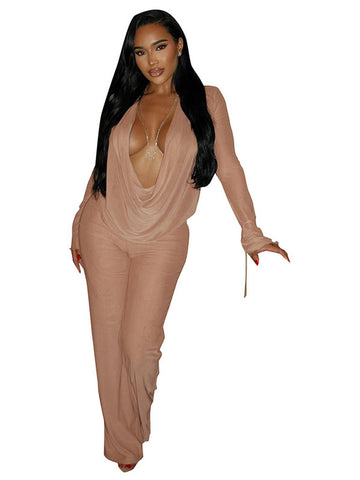Sheer Draped Plunge Pants Set