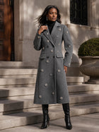 Embellished Double Breasted Wool Coat