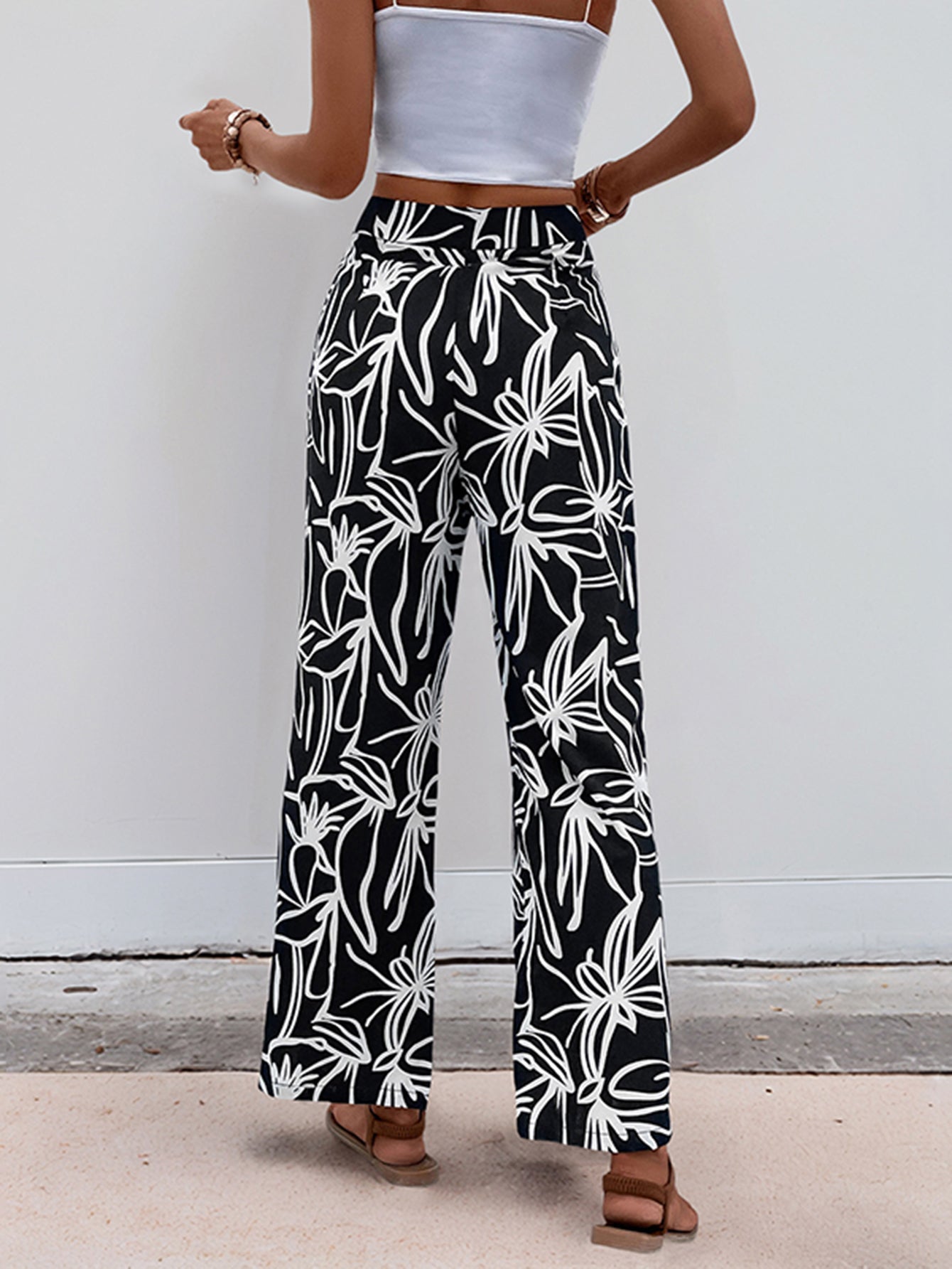 Floral Print Wide-Leg Breezy Pants