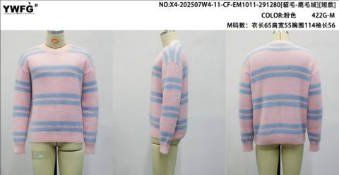 Soft Fuzzy Striped Crewneck Sweater