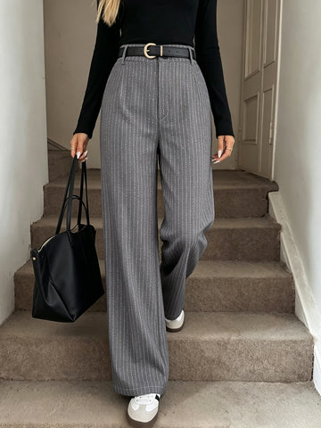 High Waisted Pinstripe Wide Leg Pants