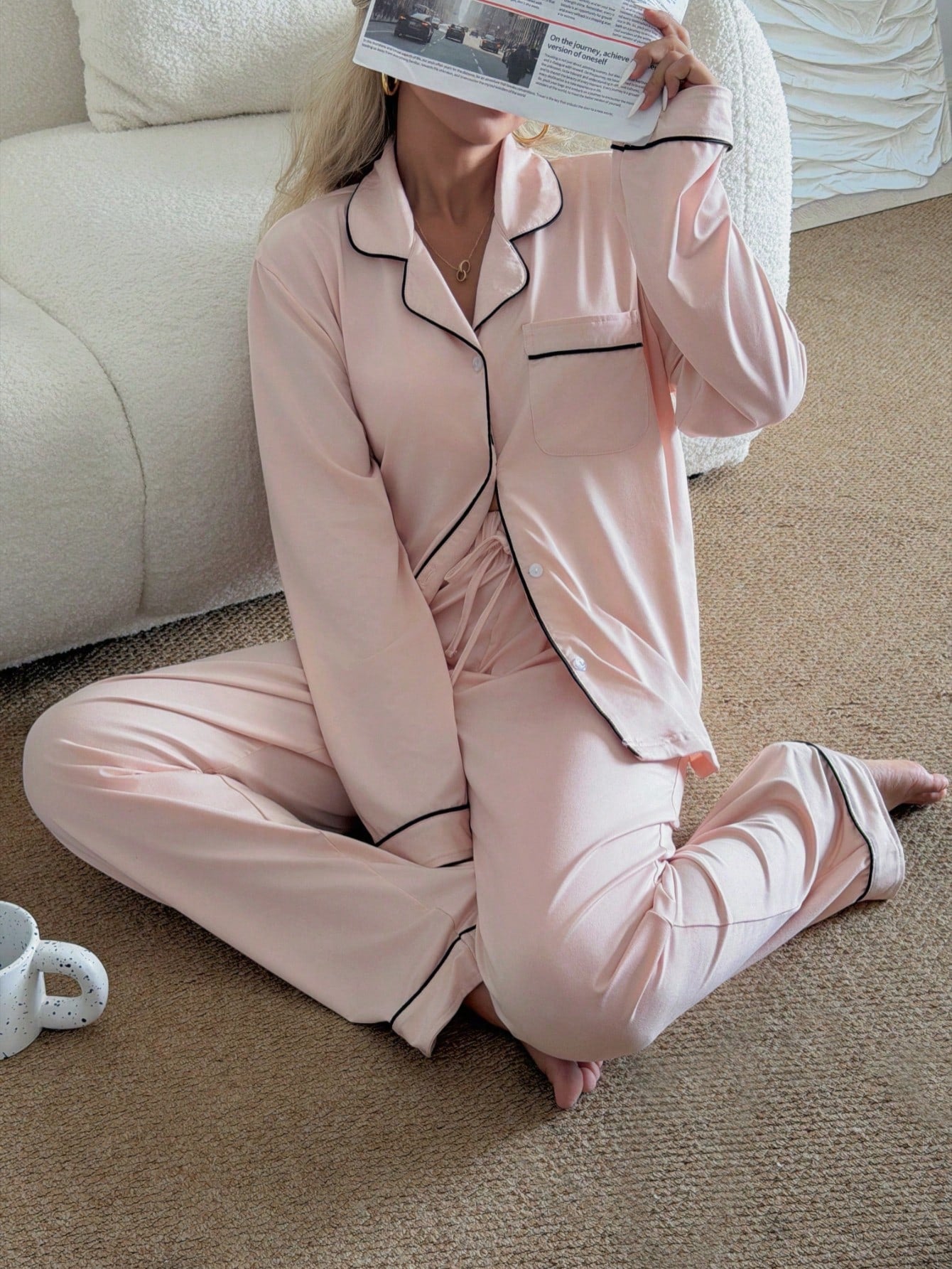 Soft Satin Piping Pajama Sleepwear Set