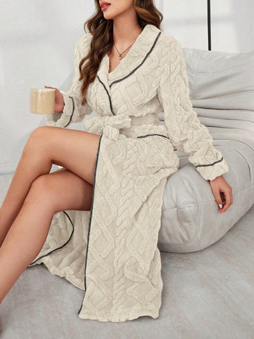 Cozy Plush Cable Knit Bathrobe