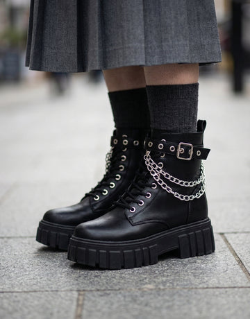 Chunky Sole Chain Detail Combat Boots